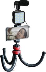 ⁦حامل كاميرا فيديو 5 في 1 بمقبض تثبيت مع ميكروفون ومجموعة إضاءة ليد لأي صانع فيديو احترافي للموبايلات وصناعة الأفلام من بلوكاما (إطار شكل حرف U ومصباح ليد واحد، حامل ميكروفون) موديل (PK-776).⁩ - الصورة ⁦7⁩