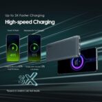 ⁦شاحن باور بانك توست 15 فلاش 10000 مللي امبير في الساعة من اورايمو مع شحن سريع 15 وات من النوع C، مخرج ثلاثي USB ونوع C، توصيل الطاقة، مدخل نوع C، حماية متعددة الطبقات وجزء خارجي ثلاثي الأبعاد⁩ - الصورة ⁦9⁩