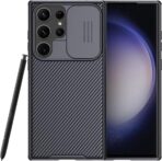 جراب من نيلكين مزود بغطاء لكاميرا موبايل جالاكسي S23 الترا كام شيلد برو لموبايل سامسونج S23 رفيع S23 شبكة الجيل الخامس 5G.