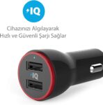 ⁦شاحن سيارة صغير معدني 24 وات و4.8 امبير وUSB ثنائي باور درايف 2 من انكر لمحول السيارة مع اضاءة LED زرقاء لموبايل ايفون XR/Xs/ماكس/X/8/7/بلس ايباد برو/اير 2/ميني جالاكسي ال جي اتش تي سي والمزيد أسود⁩ - الصورة ⁦4⁩