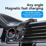 ⁦شاحن لاسلكي مغناطيسي قابل للسحب شحن سريع W15، قاعدة دوارة 360°، كوب شفط مرن، كابل 90 سم.⁩ - الصورة ⁦4⁩