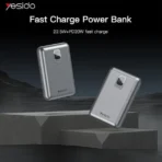 ⁦باور بانك سلكي يسيدو YP47 بمنفذين USB-A بقوة 22.5 وات + منفذ PD Type-C بقوة 20 وات، 20000 مللي امبير ، 3 منفذ - رمادي⁩ - الصورة ⁦9⁩