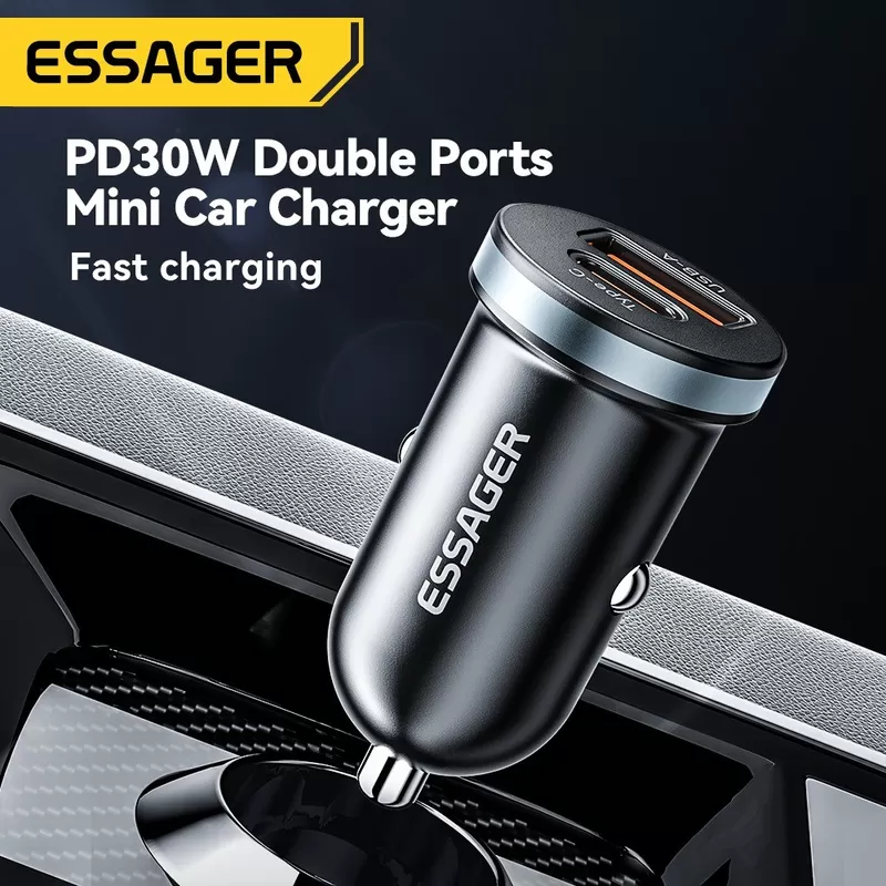 ⁦ESSAGER ES-CC12 السلسلة 30W نوع C منفذ شحن السيارة USB A⁩ - الصورة ⁦2⁩