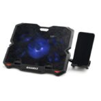 قاعدة تبريد لاب توب لوحية بـ 5 مراوح مع حامل موبايل (1×120 ملم 4×80 ملم) بتصميم مروحة صامتة ومنفذ طاقة USB وجيجاماكس GM90 .