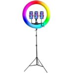 ⁦رينج لايت MJ56 RGB مقاس 22 بوصة مع حامل ثلاثي القوائم و3 حوامل للهواتف المحمولة وجهاز تحكم عن بعد.⁩ - الصورة ⁦2⁩