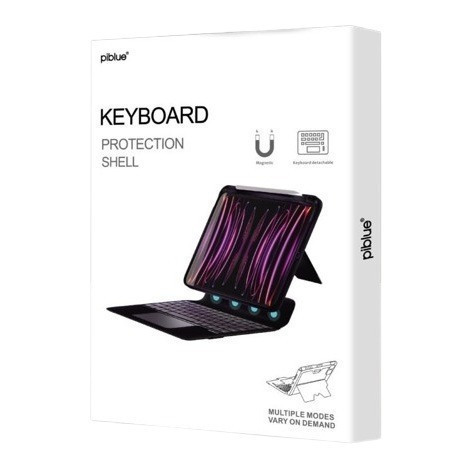 مجموعة غطاء ولوحة مفاتيح مغناطيسية من Piblue لجهاز Apple iPad Pro مقاس 12.9 بوصة باللون الأسود .
