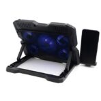 ⁦قاعدة تبريد لاب توب لوحية بـ 5 مراوح مع حامل موبايل (1×120 ملم 4×80 ملم) بتصميم مروحة صامتة ومنفذ طاقة USB وجيجاماكس GM90 .⁩ - الصورة ⁦4⁩