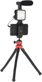 ⁦PLOKAMA - PK-776-5-in-1 حامل فيديو للهواتف الذكية، مثبت كاميرا مع ضوء LED، ميكروفون، مقبض على شكل حرف U .⁩ - الصورة ⁦3⁩