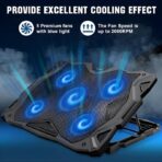 ⁦قاعدة تبريد لاب توب لوحية بـ 5 مراوح مع حامل موبايل (1×120 ملم 4×80 ملم) بتصميم مروحة صامتة ومنفذ طاقة USB وجيجاماكس GM90 .⁩ - الصورة ⁦6⁩