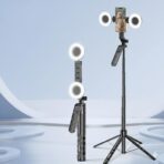 عصا سيلفي ثلاثية القوائم لايف بي 10 برو مع إضاءة ليد مصنوعة من خليط معدني من الألومنيوم، حامل جوال للبث المباشر بجهاز تحكم عن بعد بلوتوث من بلوكاما، 1.8 م .