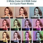 ⁦حلقة اضاءة LED RGB ناعمة MJ38 - حلقة اضاءة قابلة للتعتيم مقاس 10 انش مع حامل ثلاثي القوائم وحامل جوال، 3 اوضاع الوان و10 مستويات سطوع، تعمل بمنفذ USB، حامل قابل للتعديل للمكياج وتيك توك ويوتيوب والبث .⁩ - الصورة ⁦10⁩