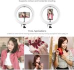 ⁦حلقة اضاءة LED RGB ناعمة MJ38 - حلقة اضاءة قابلة للتعتيم مقاس 10 انش مع حامل ثلاثي القوائم وحامل جوال، 3 اوضاع الوان و10 مستويات سطوع، تعمل بمنفذ USB، حامل قابل للتعديل للمكياج وتيك توك ويوتيوب والبث .⁩ - الصورة ⁦7⁩