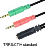 ⁦كابل مقسم لسماعة الراس للكمبيوتر 3.5 ملم محول سماعات راس انثى مع سماعة رأس ميكروفون يتحول الى 2 ذكر مزدوج في وقت واحد على شكل حرف Y .⁩ - الصورة ⁦2⁩