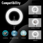 ⁦مصباح حلقي LED احترافي كبير K45 مقاس 46 سم (18 بوصة) مع وضعين للألوان وإضاءة قابلة للتعتيم، متوافق مع هواتف وكاميرات iPhone/Android .⁩ - الصورة ⁦3⁩