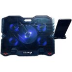 ⁦قاعدة تبريد لاب توب لوحية بـ 5 مراوح مع حامل موبايل (1×120 ملم 4×80 ملم) بتصميم مروحة صامتة ومنفذ طاقة USB وجيجاماكس GM90 .⁩ - الصورة ⁦9⁩