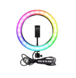 حلقة اضاءة LED RGB ناعمة MJ38 - حلقة اضاءة قابلة للتعتيم مقاس 10 انش مع حامل ثلاثي القوائم وحامل جوال، 3 اوضاع الوان و10 مستويات سطوع، تعمل بمنفذ USB، حامل قابل للتعديل للمكياج وتيك توك ويوتيوب والبث .
