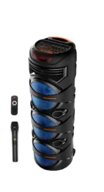 ⁦مكبر صوت مدمج مزود ببطارية و تقنية البلوتوث - منفذ بطاقة ذاكرة - منفذ USB - منفذ ميكروفون - مع ميكروفون - مع إضاءة RGB موديل ZR-801S - أسود .⁩ - الصورة ⁦2⁩