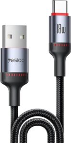 ⁦كابل شحن سريع YESIDO CA130C بطول 2 متر من USB إلى Type C بقوة 18 وات مصنوع من سبائك الألومنيوم وكابل بيانات .⁩ - الصورة ⁦3⁩
