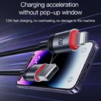 ⁦كابل بيانات وشحن من نوع Yesido CA130L بقوة 12 واط و2.4 أمبير من نوع USB إلى 8 دبابيس، طوله: 2 متر - أسود .⁩ - الصورة ⁦8⁩