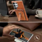 ⁦جراب هاتف من الجلد الصناعي عالي الجودة لهاتف Samsung Galaxy S24 Ultra مع حامل بطاقات مغناطيسي .⁩ - الصورة ⁦7⁩