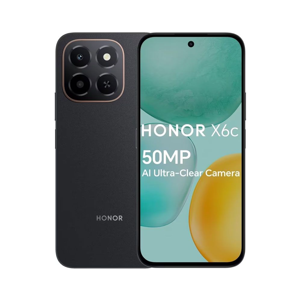 honor-x6c-black_1 هاتف Honor X6c بسعة تخزين 256 جيجابايت وذاكرة وصول عشوائي 6 جيجابايت، يدعم شبكة الجيل الرابع LTE، شريحتين SIM - لون أسود . - الصورة 1