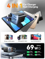 ⁦شاحن سيارة قابل للسحب JR-CCL05 من جوي روم، تصميم 4 في 1 فائق الصغر – يحتوي على منفذين USB ومنفذ نوع سي، مع شحن سريع وتصميم موفر للمساحة، متوافق مع أجهزة الموبايل والتابلت الذكية .⁩ - الصورة ⁦7⁩