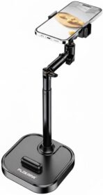 ⁦حامل هاتف وتابلت مكتبي رافع DT-100 - قابل للتعديل (22-41 سم)، دوران 360°، قاعدة معدنية ثابتة للمكالمات والتصوير والمشاهدة - اسود .⁩ - الصورة ⁦8⁩