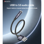 ⁦كابل صوت عالي الجودة من سبائك الألومنيوم YAU46، USB إلى 3.5 ملم، بتردد عينة 48 كيلو هرتز من yesido .⁩ - الصورة ⁦3⁩