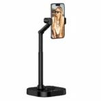 حامل هاتف وتابلت مكتبي رافع DT-100 - قابل للتعديل (22-41 سم)، دوران 360°، قاعدة معدنية ثابتة للمكالمات والتصوير والمشاهدة - اسود .